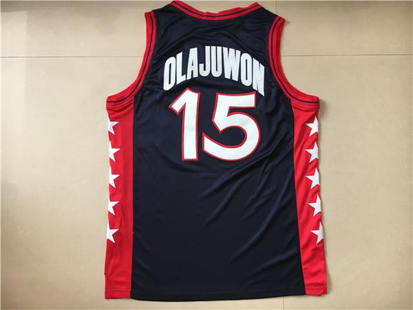 Men 15 Hakeem Olajuwon Jersey Black USA Jersey Swingman Fanatics