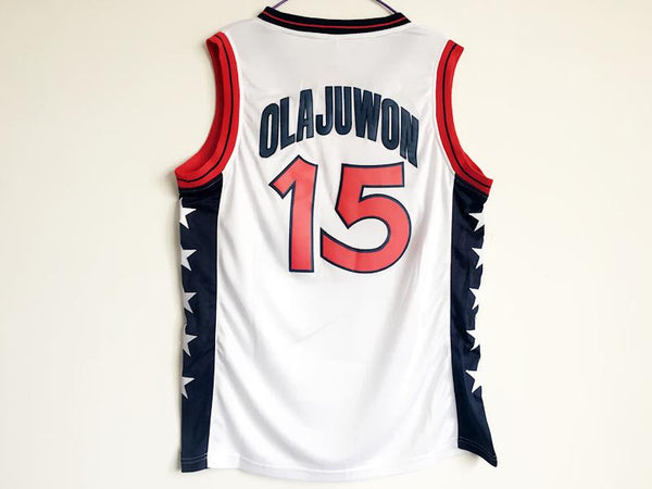 Men 15 Hakeem Olajuwon Jersey White USA Jersey Swingman Fanatics