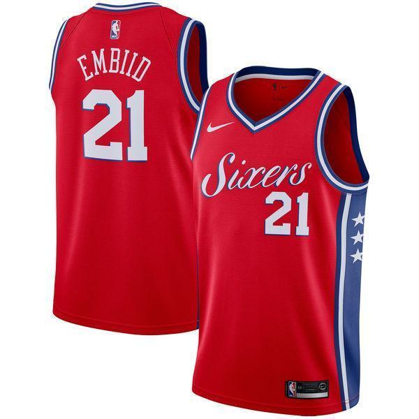 Men 21 Joel Embiid Red Jersey City Edition Philadelphia 76ers Jersey Fanatics - fastssd - NBA Jersey - nRevo