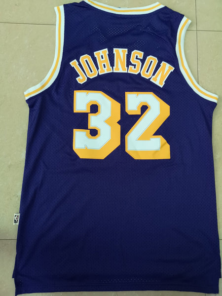 Men 32 Magic Johnson Jersey Purple Los Angeles Lakers Jersey Hardwood Fanatics