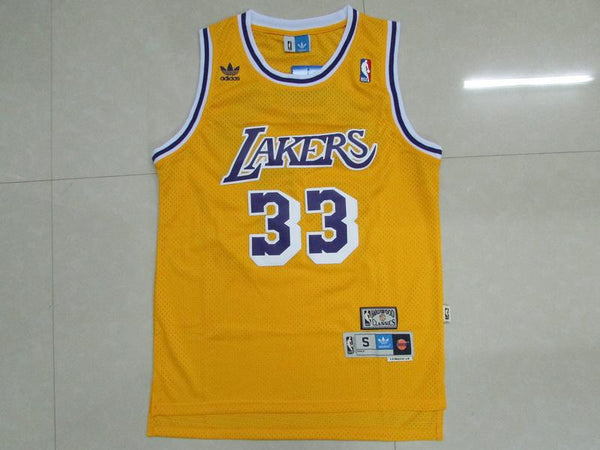 Men 33 Kareem Abdul-Jabbar Jersey Yellow Los Angeles Lakers Jersey Fanatics
