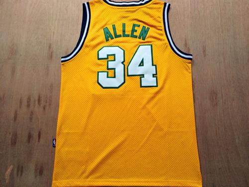 Men 34 Ray Allen Jersey Yellow Seattle Supersonics Jersey Swingman Fanatics