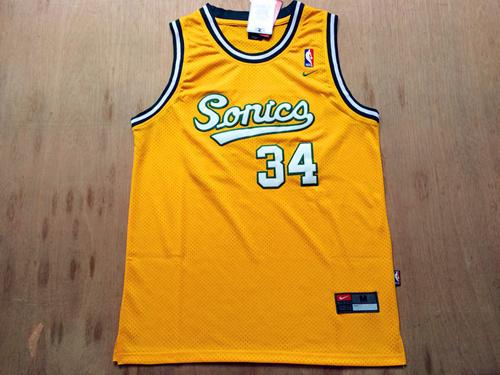 Men 34 Ray Allen Jersey Yellow Seattle Supersonics Jersey Swingman Fanatics