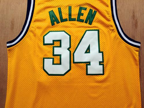 Men 34 Ray Allen Jersey Yellow Seattle Supersonics Jersey Swingman Fanatics