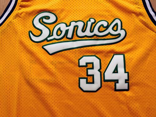 Men 34 Ray Allen Jersey Yellow Seattle Supersonics Jersey Swingman Fanatics
