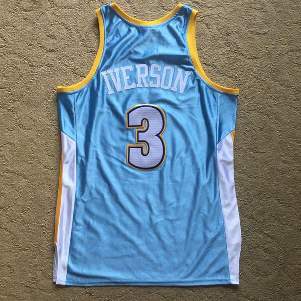 Men 3 Allen Iverson Jersey Light Blue Denver Nuggets Jersey Swingman - fastssd - NBA Jersey - nRevo