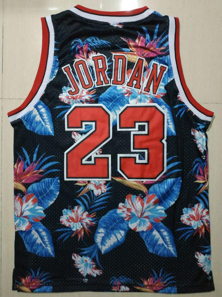 Men 23 Michael Jordan Jersey Blue Flower Chicago Bulls Jersey Hardwood Classics - fastssd - NBA Jersey - nRevo