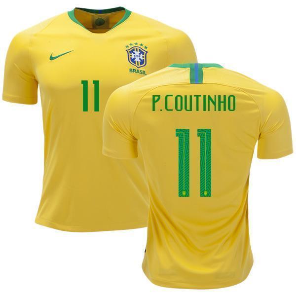 Men #11 P.Coutinho Jersey Home Brazil National 2018 FIFA World Cup - fastssd - Soccer Jersey - CrazyKill