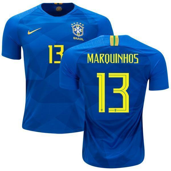 Men #13 Marquinhos Jersey Away Brazil National 2018 FIFA World Cup - fastssd - Soccer Jersey - CrazyKill