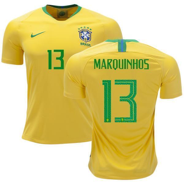 Men #13 Marquinhos Jersey Home Brazil National 2018 FIFA World Cup - fastssd - Soccer Jersey - CrazyKill