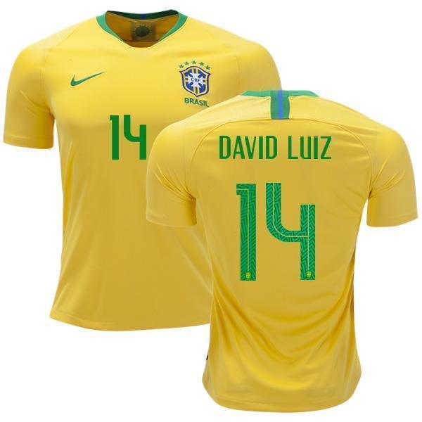 Men #14 David Luiz Jersey Home Brazil National 2018 FIFA World Cup - fastssd - Soccer Jersey - CrazyKill