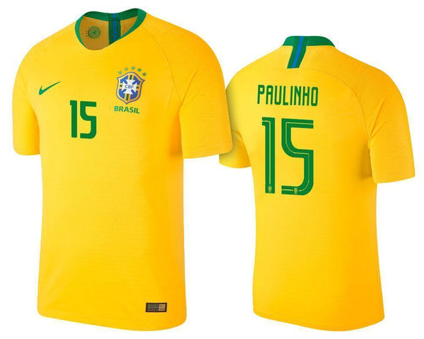 Men #15 Paulinho Jersey Home Brazil National 2018 FIFA World Cup - fastssd - Soccer Jersey - CrazyKill