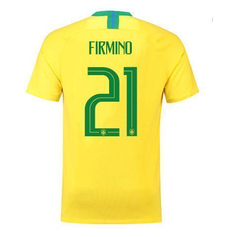 Men #21 Firmino Jersey Home Brazil National 2018 FIFA World Cup - fastssd - Soccer Jersey - CrazyKill