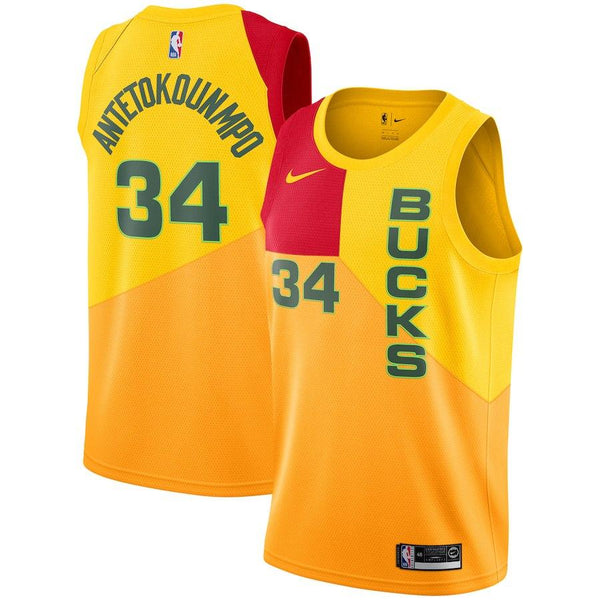 Men 34 Giannis Antetokounmpo Jersey Red Yellow Mix Milwaukee Bucks Fanatics - fastssd - NBA Jersey - nRevo