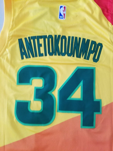 Men 34 Giannis Antetokounmpo Jersey Red Yellow Mix Milwaukee Bucks Fanatics - fastssd - NBA Jersey - nRevo