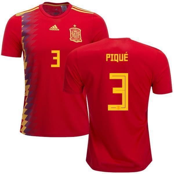 Men #3 Pique Jersey Home Spain National 2018 FIFA World Cup - fastssd - Soccer Jersey - CrazyKill