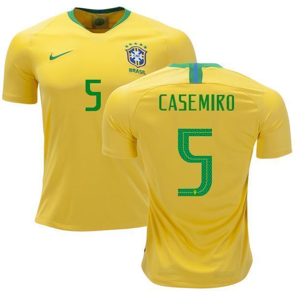 Men #5 Casemino Jersey Home Brazil National 2018 FIFA World Cup - fastssd - Soccer Jersey - CrazyKill