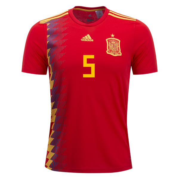 Men #5 Sergio Jersey Home Spain National 2018 FIFA World Cup - fastssd - Soccer Jersey - CrazyKill
