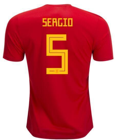 Men #5 Sergio Jersey Home Spain National 2018 FIFA World Cup - fastssd - Soccer Jersey - CrazyKill