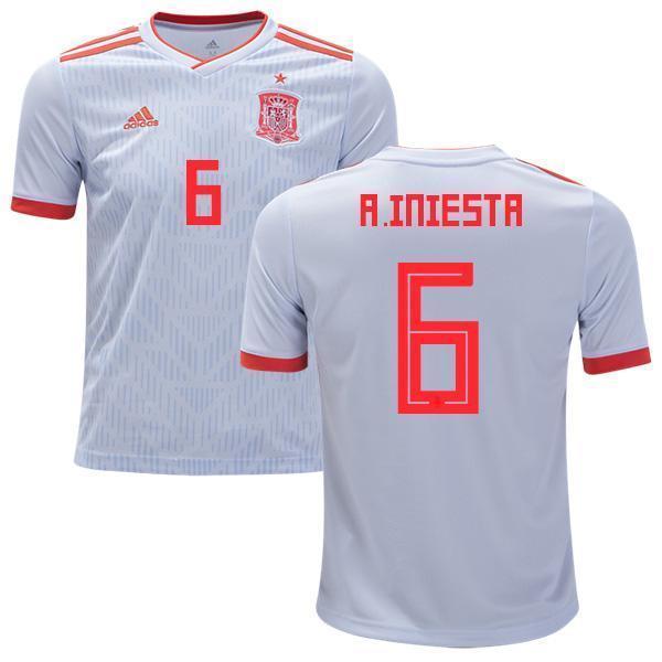 Men #6 Andrés Iniesta Jersey Away Spain National 2018 FIFA World Cup - fastssd - Soccer Jersey - CrazyKill