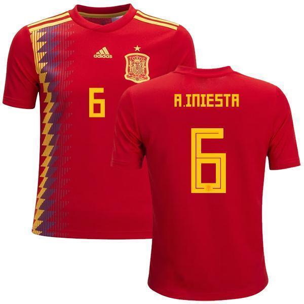 Men #6 Andrés Iniesta Jersey Home Spain National 2018 FIFA World Cup - fastssd - Soccer Jersey - CrazyKill