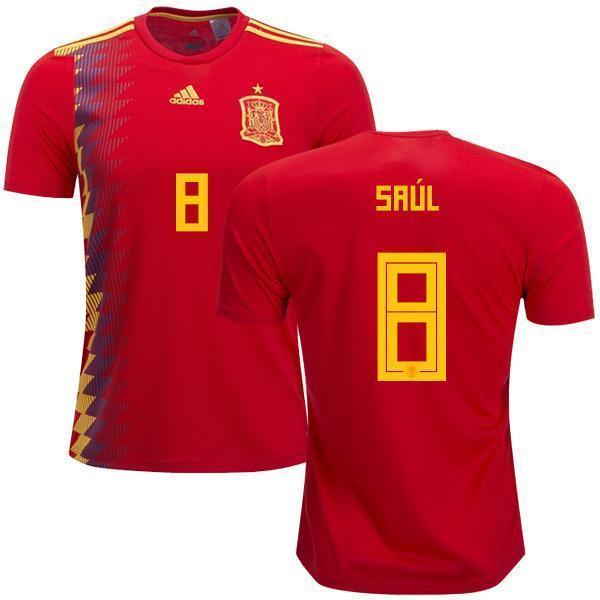 Men #8 Saul Jersey Home Spain National 2018 FIFA World Cup - fastssd - Soccer Jersey - CrazyKill