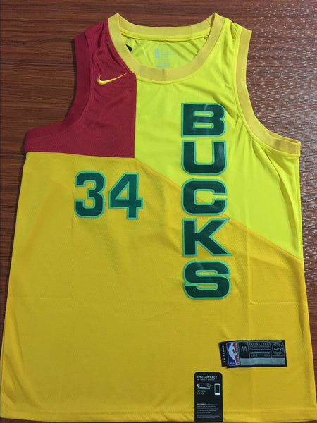 Men 34 Giannis Antetokounmpo Jersey Red Yellow Mix Milwaukee Bucks Fanatics - fastssd - NBA Jersey - nRevo