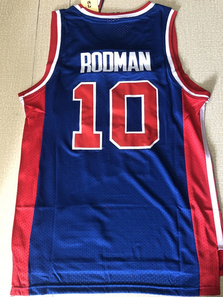 Men 10 Dennis Rodman Jersey Blue Detroit Pistons Jersey Hardwood Classics